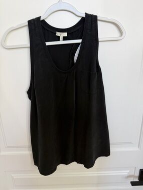 Joie Black Scoop Tank with Chest Pocket-100% silk